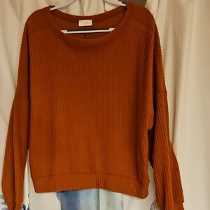 Pink Lily Ribbed Crew Neck Sweater - Warm Orange/Rust